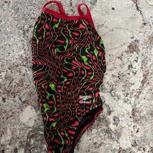 Speedo Endurance Swimsuit with Red and Green Design youth 20